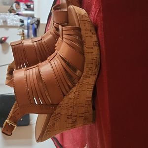 FRANCO SARTO Leather SHARP Platform CORK WEDGES